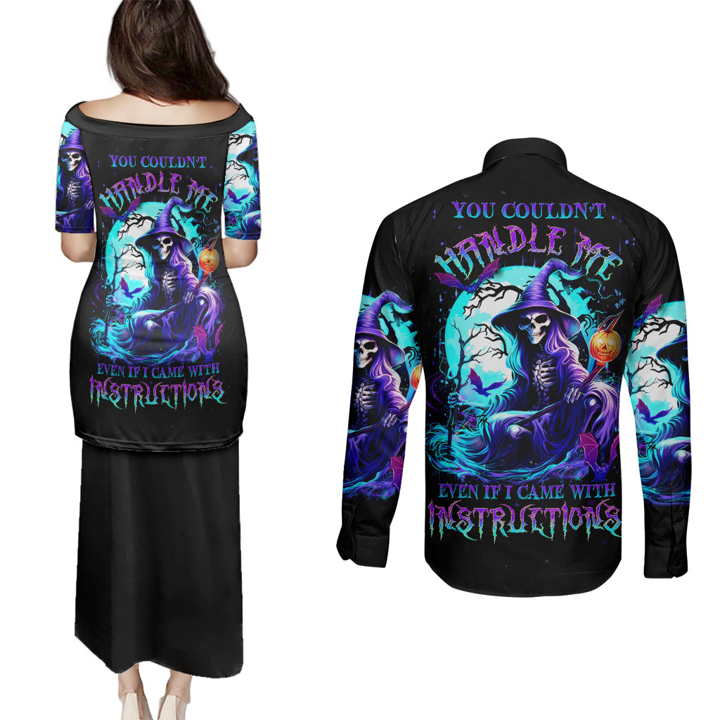 witch-skull-couples-matching-puletasi-dress-and-long-sleeve-button-shirts-you-couldnt-handle-me-even-with-intrustions