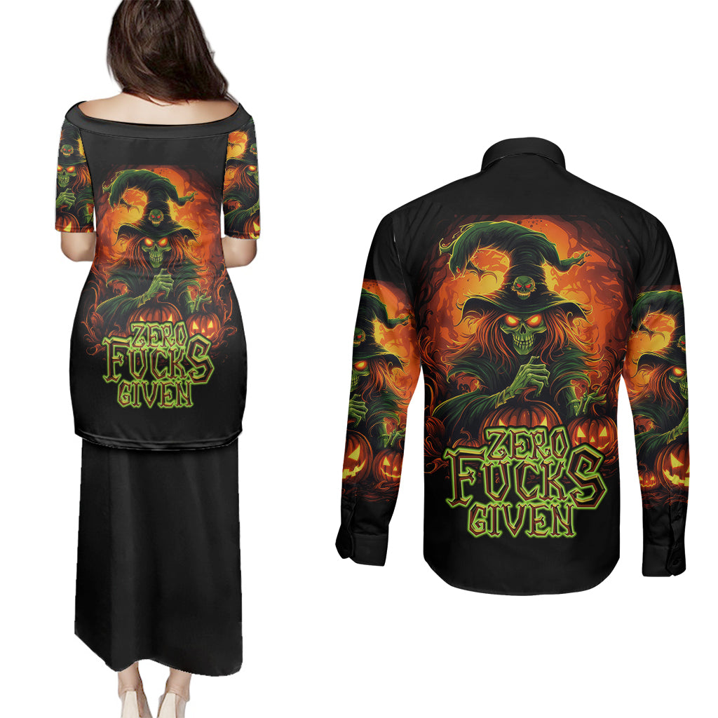 witch-skull-couples-matching-puletasi-dress-and-long-sleeve-button-shirts-zero-fucking-given