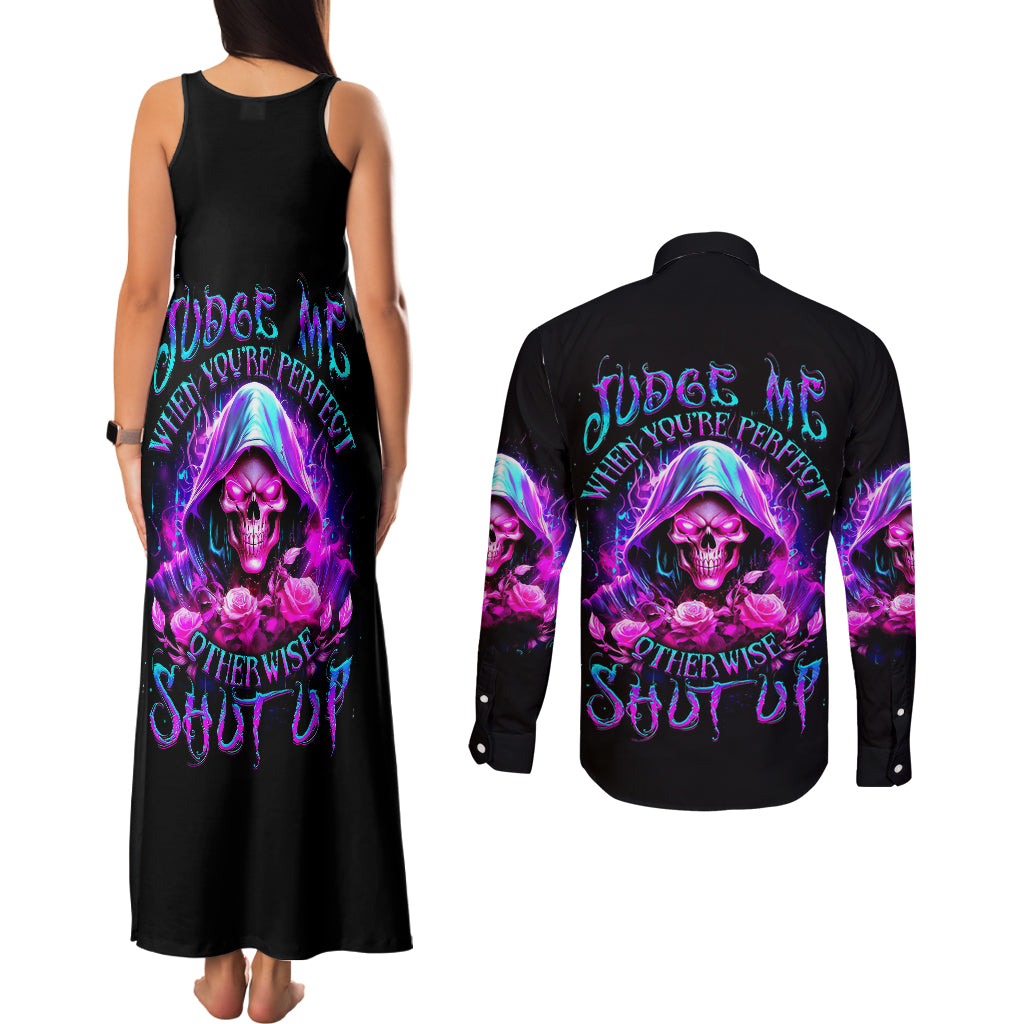 fire-skull-couples-matching-tank-maxi-dress-and-long-sleeve-button-shirts-judge-me-when-youre-perfect-otherwise-shut-up