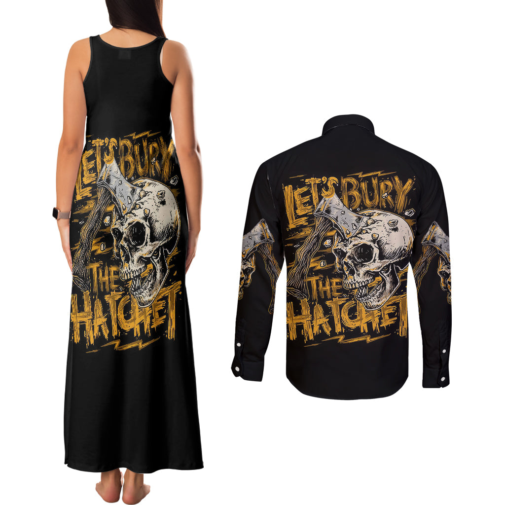 axe-skull-couples-matching-tank-maxi-dress-and-long-sleeve-button-shirts-lets-bury-the-hatchet