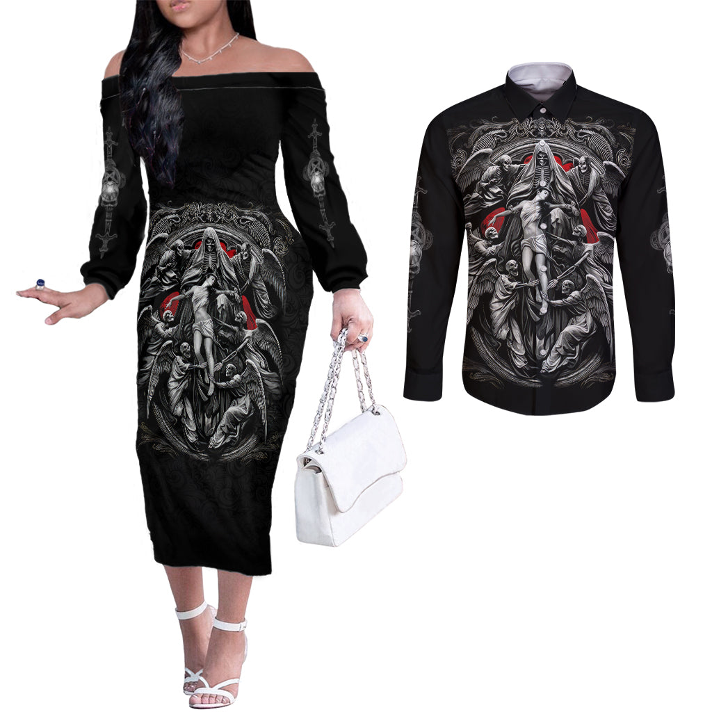 skull-couples-matching-off-the-shoulder-long-sleeve-dress-and-long-sleeve-button-shirts-ethereal-reapers-skull-faced-death-angels