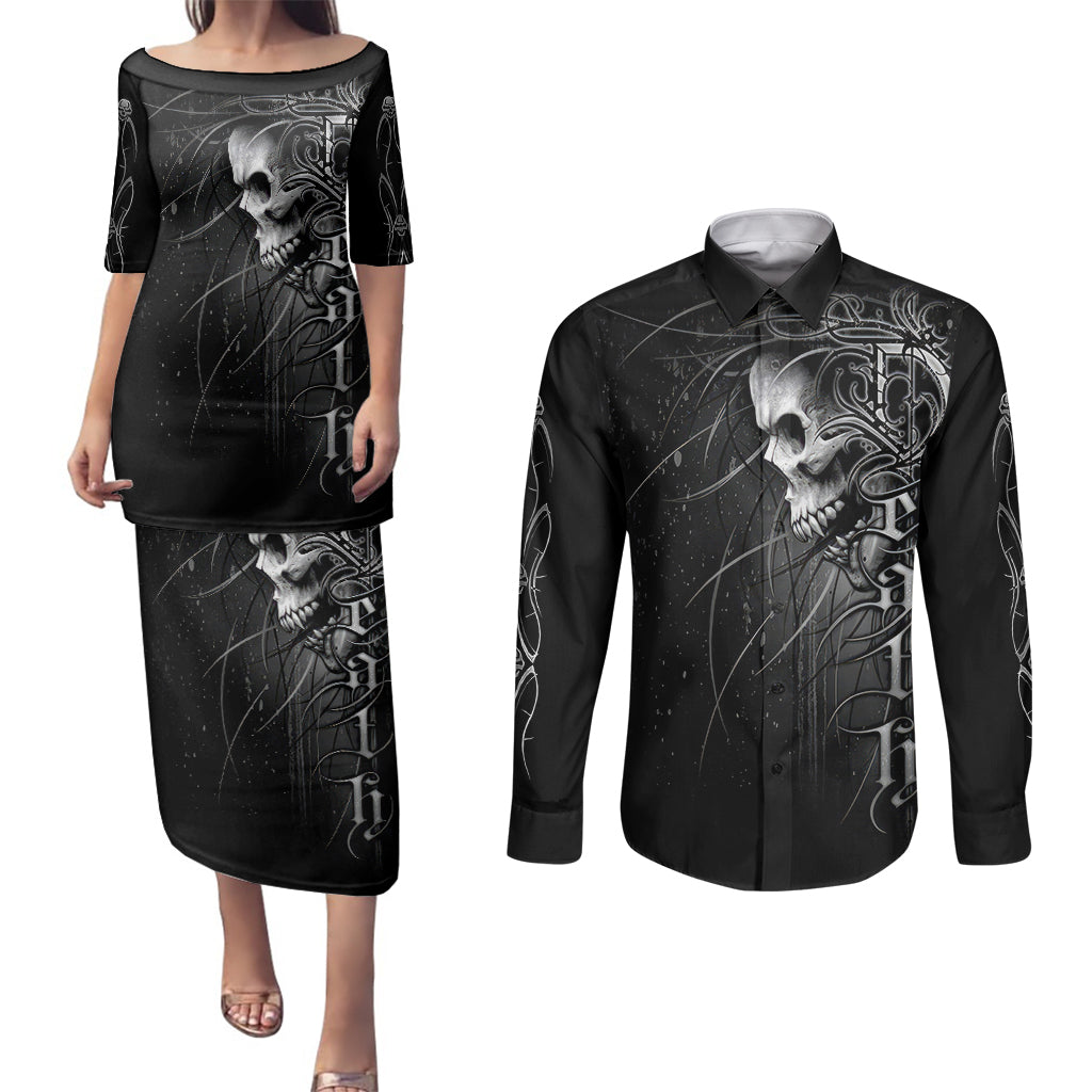 skull-couples-matching-puletasi-dress-and-long-sleeve-button-shirts-skull-death-forever