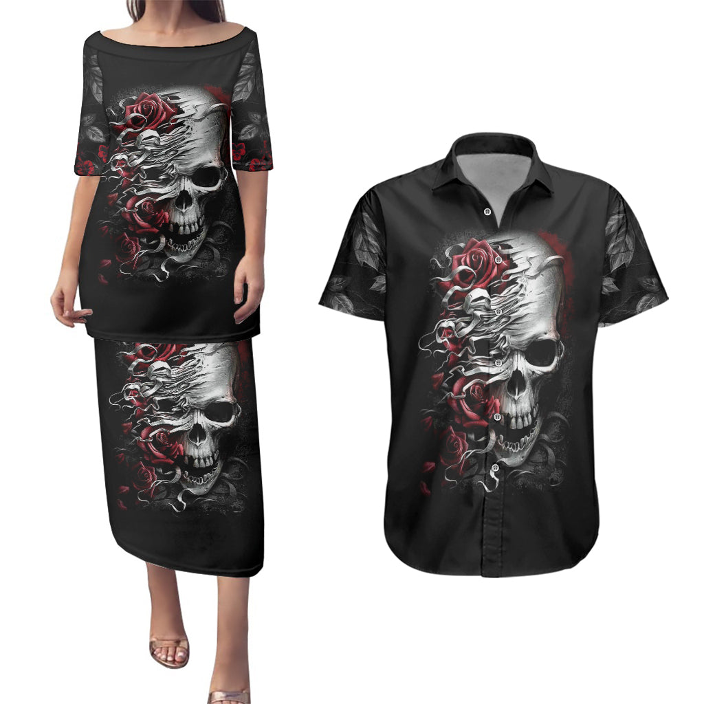skull-couples-matching-puletasi-dress-and-hawaiian-shirt-three-skull-no-see-evil-rose