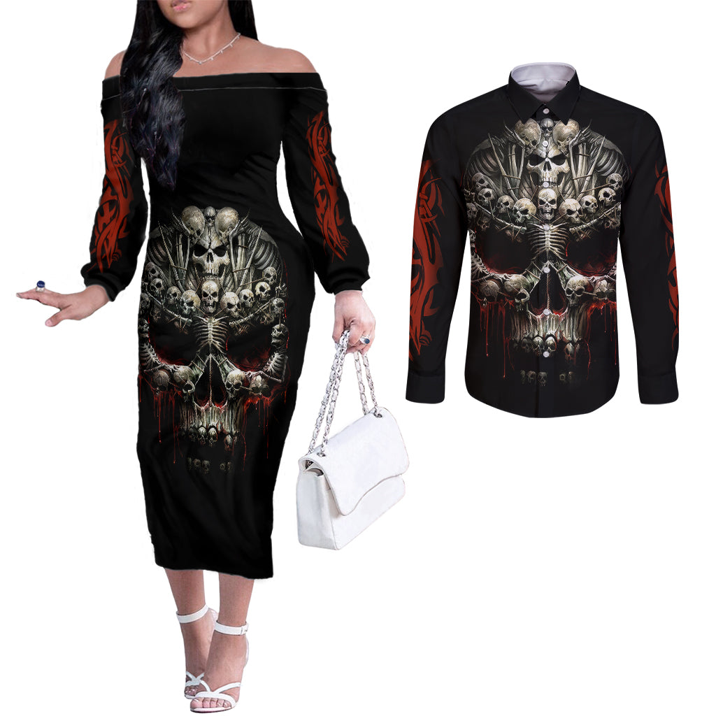 skull-couples-matching-off-the-shoulder-long-sleeve-dress-and-long-sleeve-button-shirts-head-skeleton-cross-skull