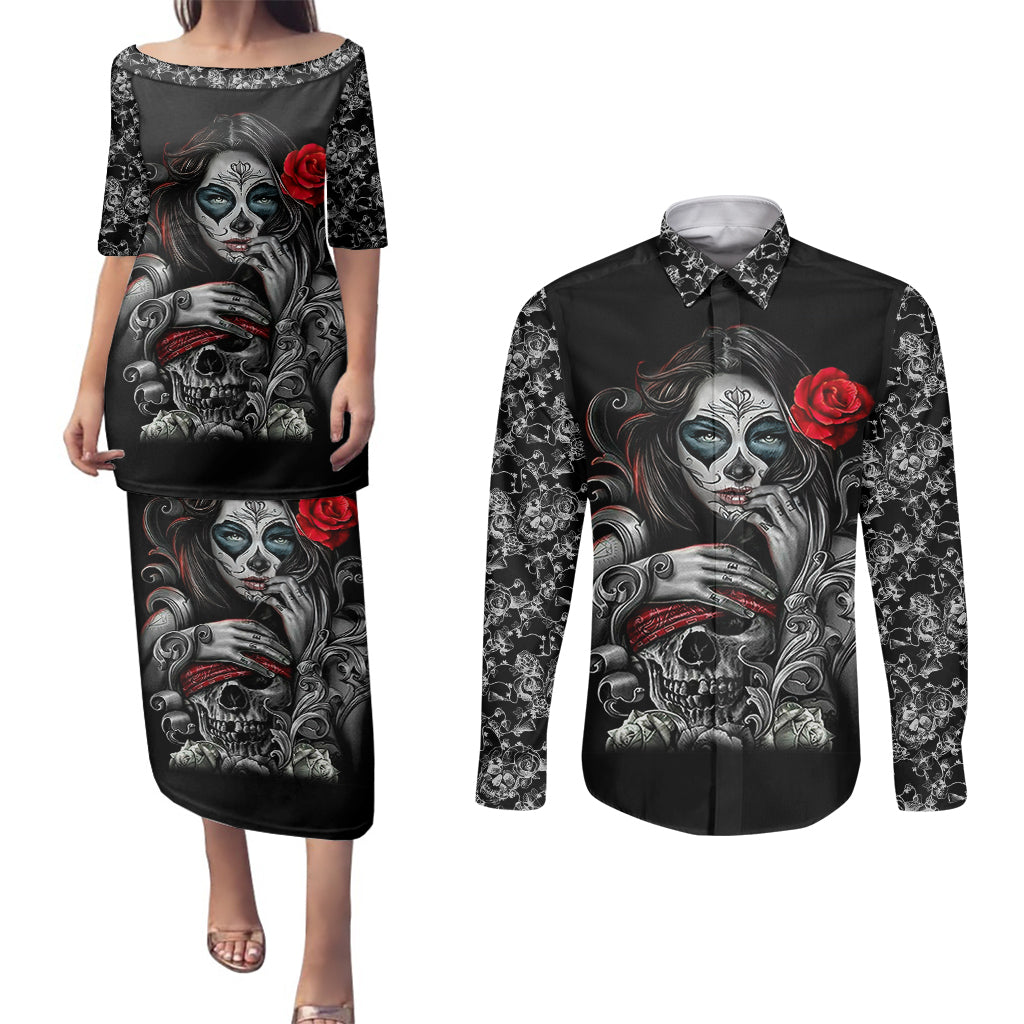 skull-couples-matching-puletasi-dress-and-long-sleeve-button-shirts-skull-girl-spoiled-wife