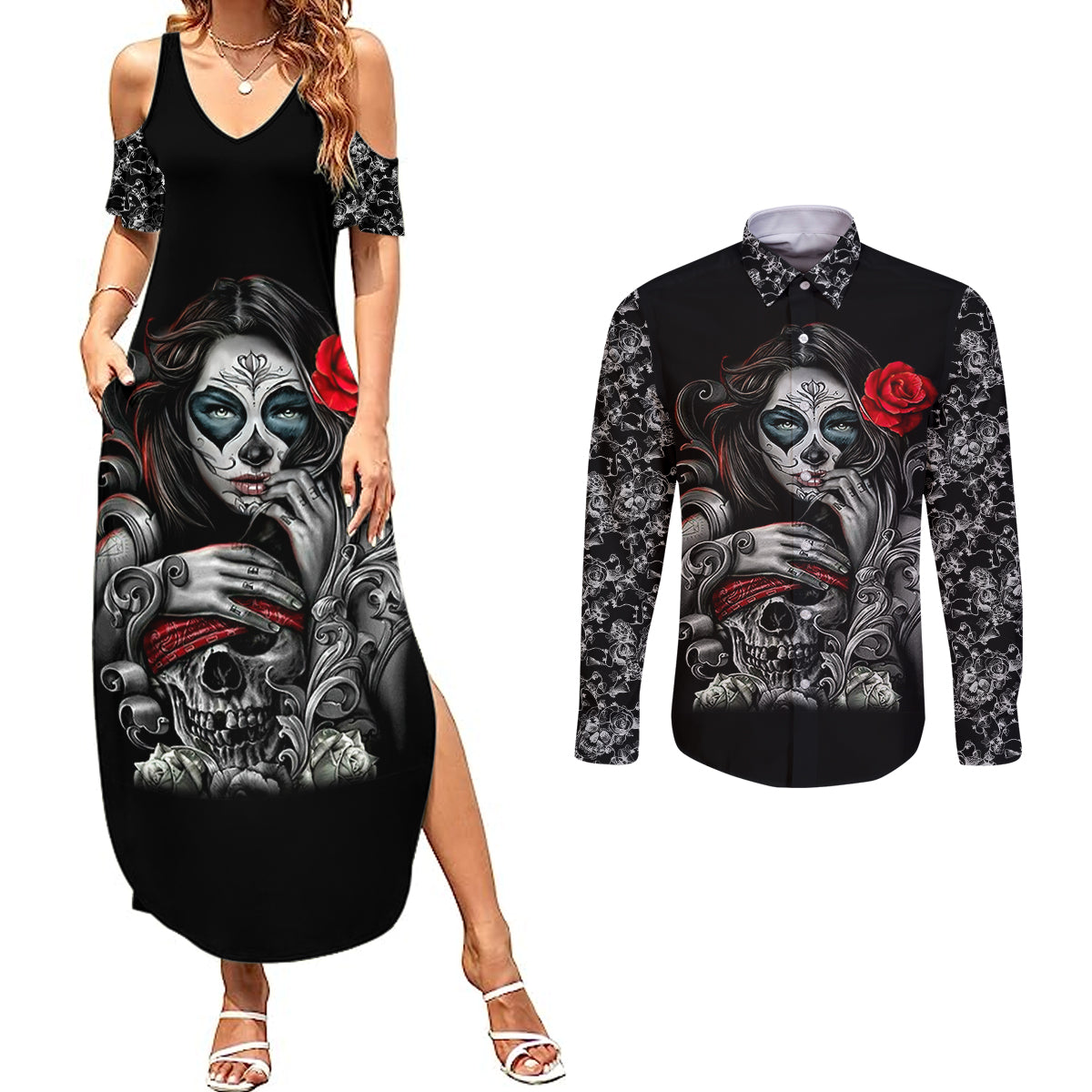 skull-couples-matching-summer-maxi-dress-and-long-sleeve-button-shirts-skull-girl-spoiled-wife