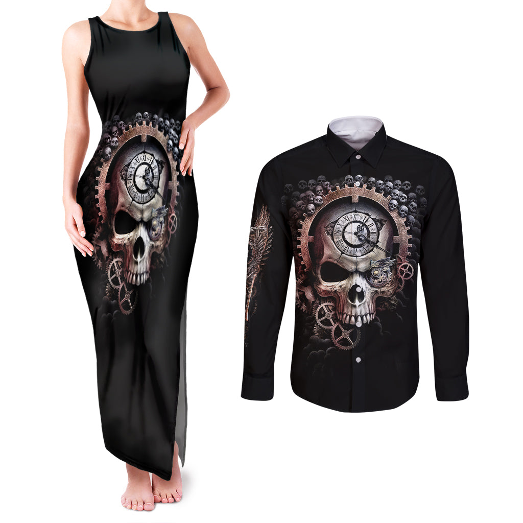 skull-couples-matching-tank-maxi-dress-and-long-sleeve-button-shirts-skull-grim-time-reaper