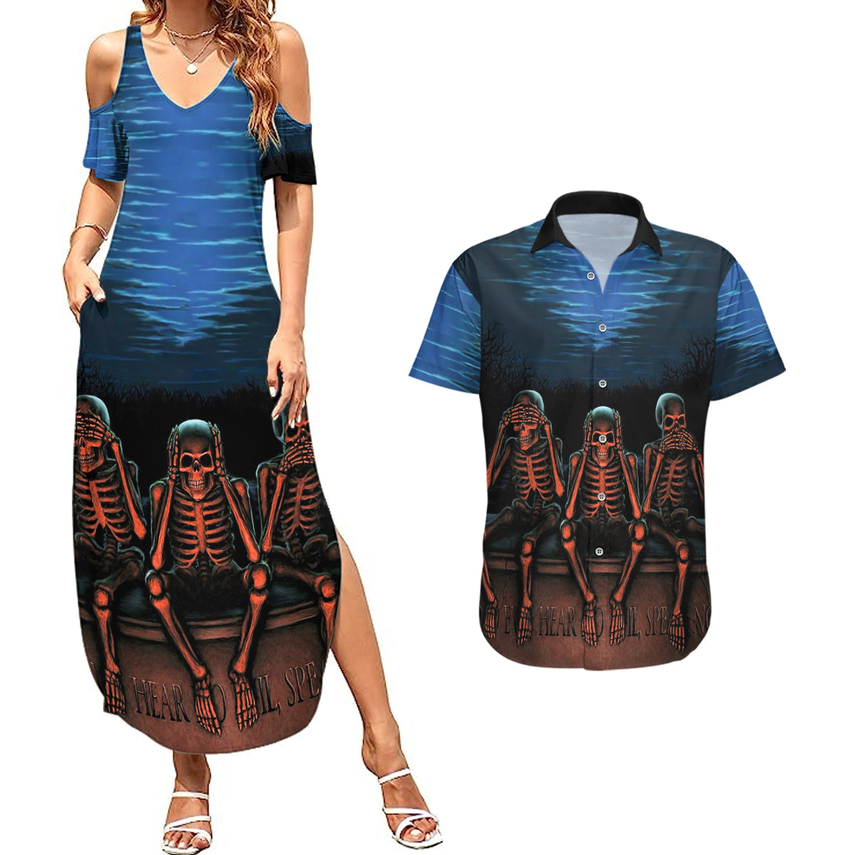 skull-couples-matching-summer-maxi-dress-and-hawaiian-shirt-three-skeleton-no-see-no-speak-no-hear