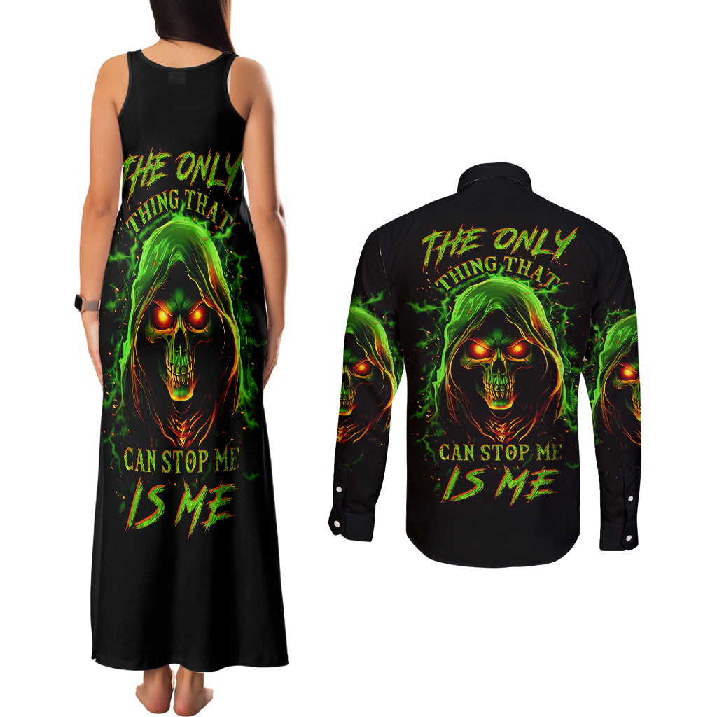 fire-death-skull-couples-matching-tank-maxi-dress-and-long-sleeve-button-shirts-the-only-thing-that-can-stop-is-me