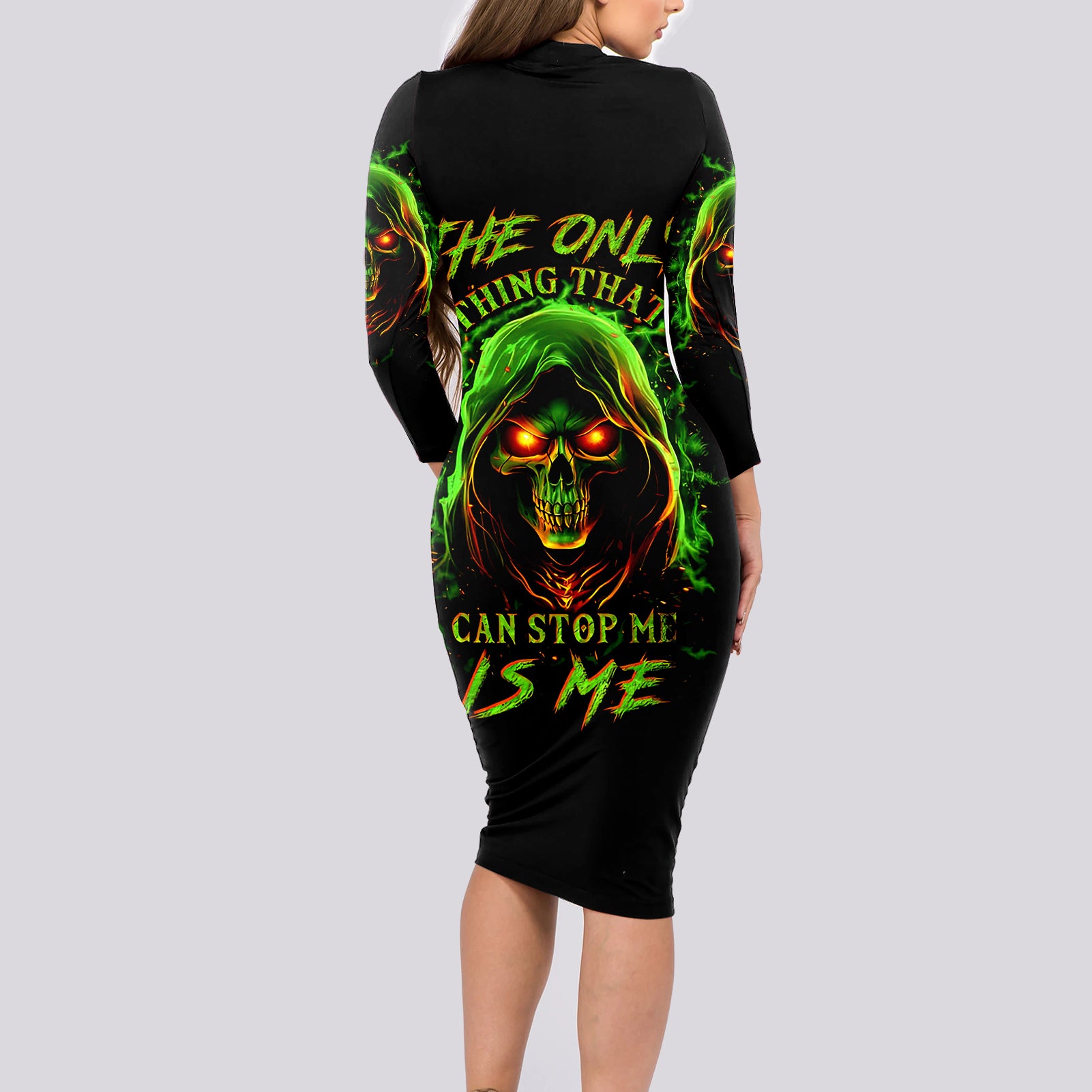 fire-death-skull-long-sleeve-bodycon-dress-the-only-thing-that-can-stop-is-me