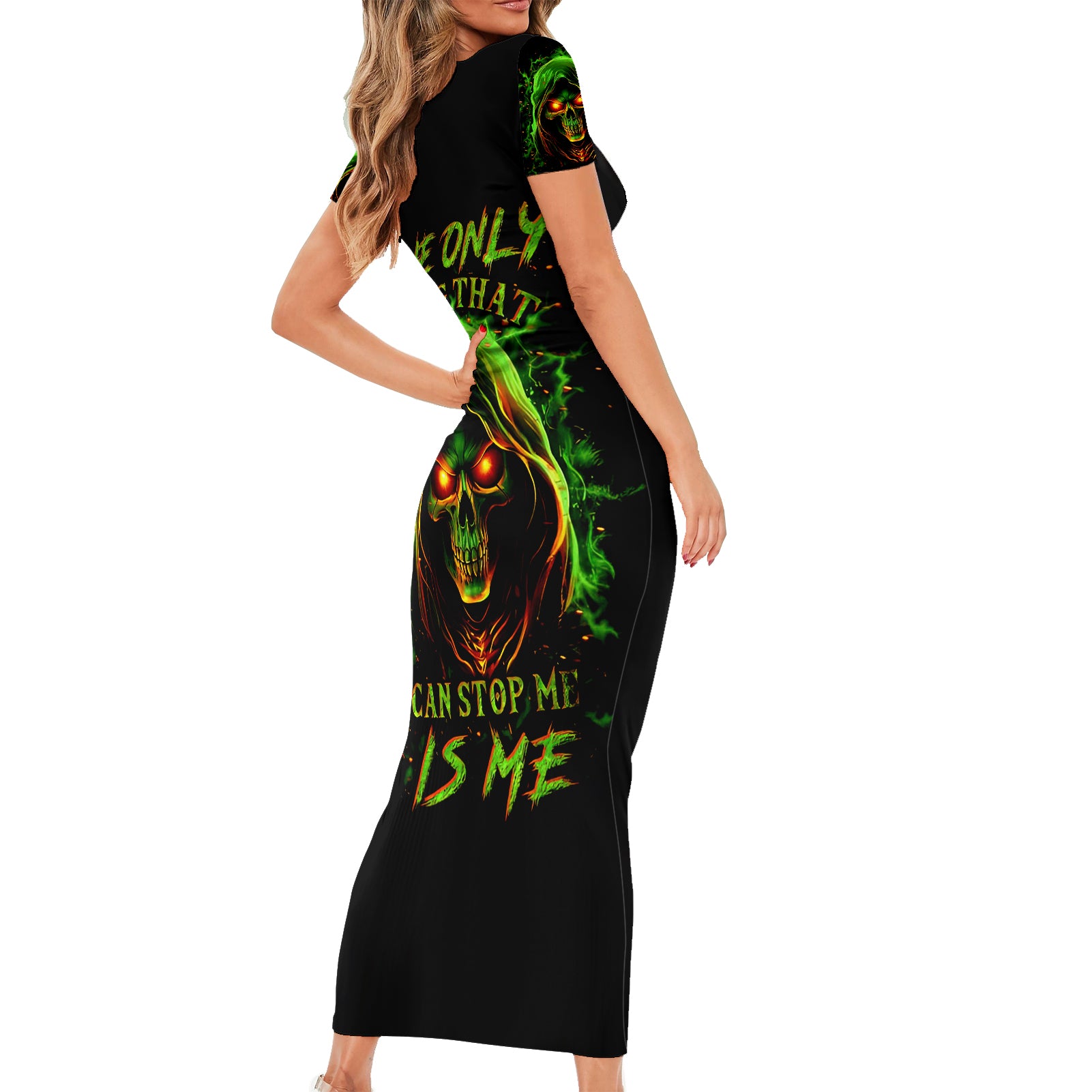 fire-death-skull-short-sleeve-bodycon-dress-the-only-thing-that-can-stop-is-me