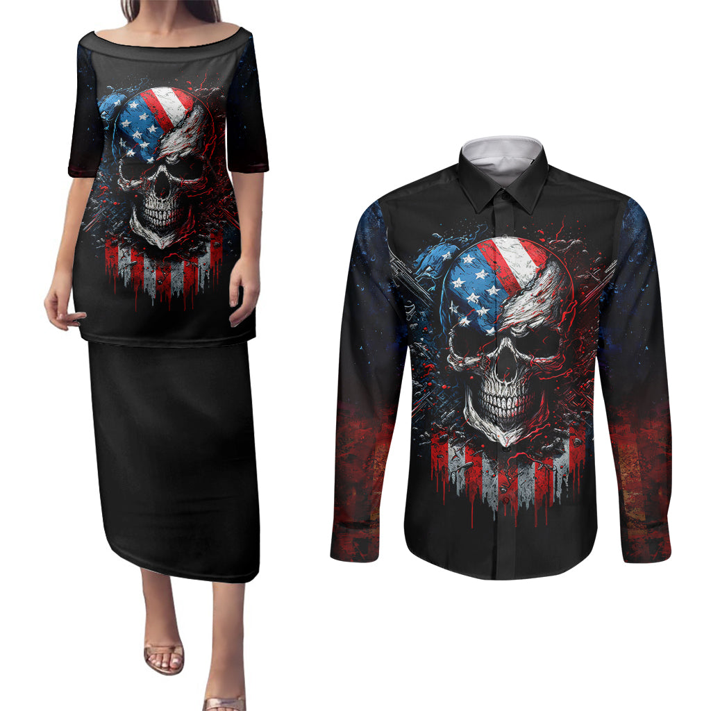 vintage-skull-couples-matching-puletasi-dress-and-long-sleeve-button-shirts-american-skull-vintage