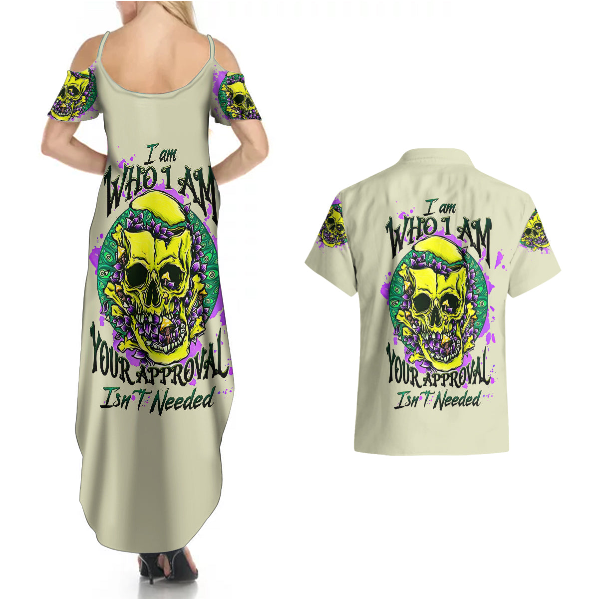 flower-skull-couples-matching-summer-maxi-dress-and-hawaiian-shirt-iam-who-iam-your-approval-isnt-need