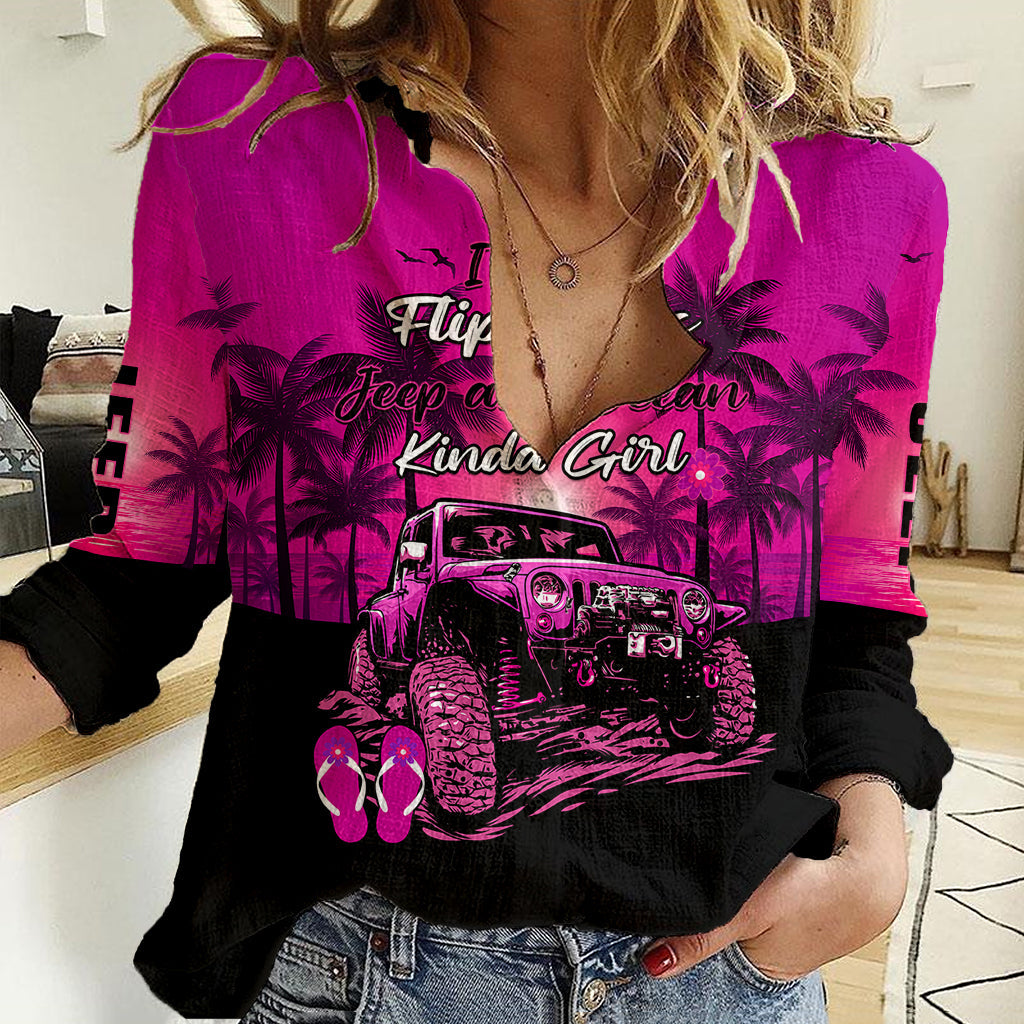 pink-jeep-women-casual-shirt-im-a-flip-flops-and-jeep-kinda-girl