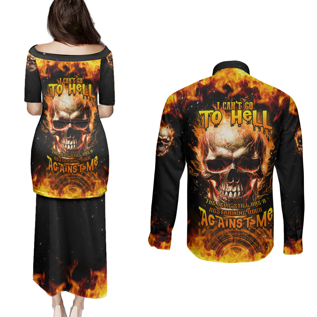 magic-fire-skull-couples-matching-puletasi-dress-and-long-sleeve-button-shirts-i-cant-go-to-hell-the-devil-still-has-a-rest-training-oder-against-me