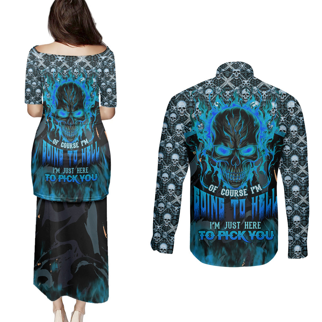 fire-skull-couples-matching-puletasi-dress-and-long-sleeve-button-shirts-of-course-im-going-to-hell-im-just-here-to-pick-you-up