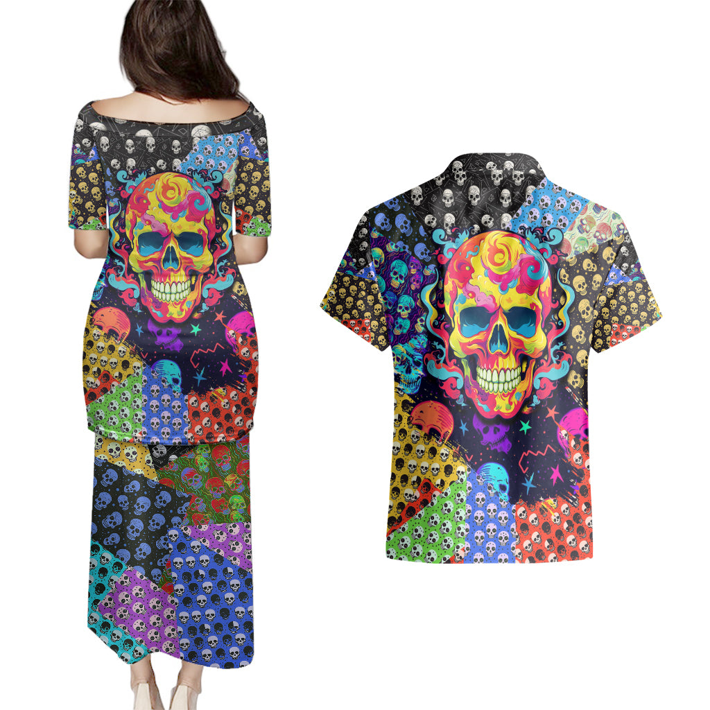 skull-pattern-couples-matching-puletasi-dress-and-hawaiian-shirt-colorful-skull-pattern-mix