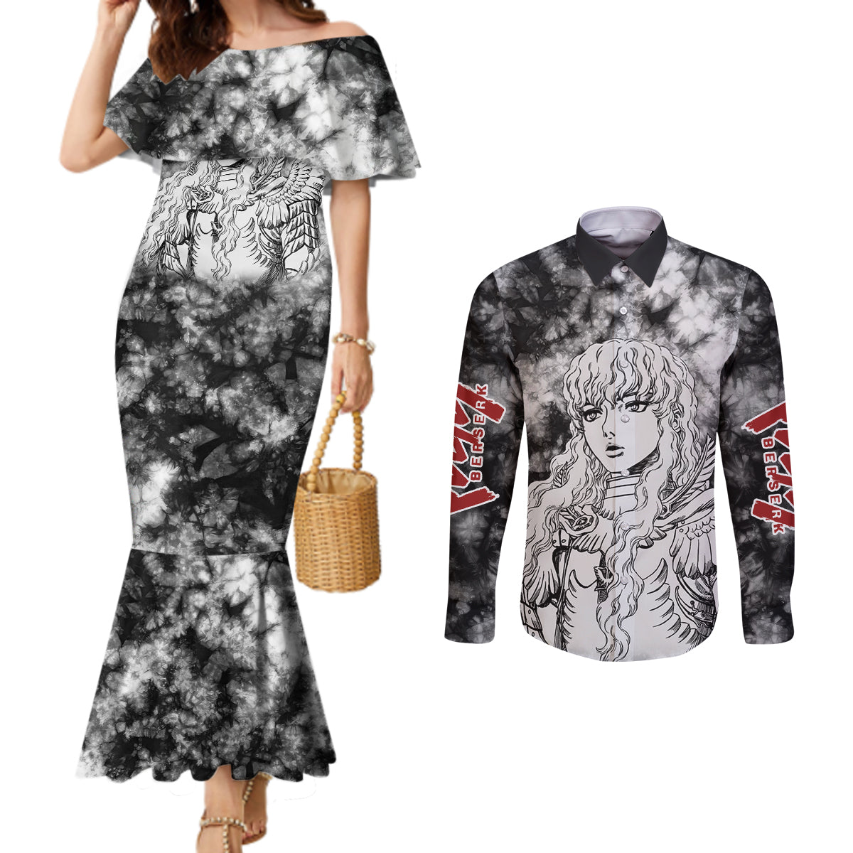 Griffith Berserk Couples Matching Mermaid Dress and Long Sleeve Button Shirt Grunge Style