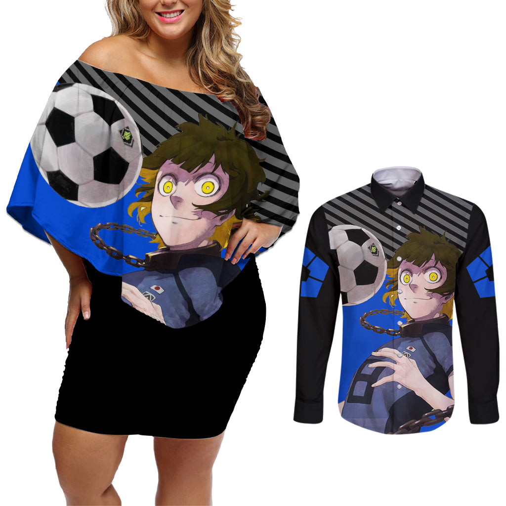 Meguru Bachira Blue Lock Couples Matching Off Shoulder Short Dress and Long Sleeve Button Shirt Anime Style