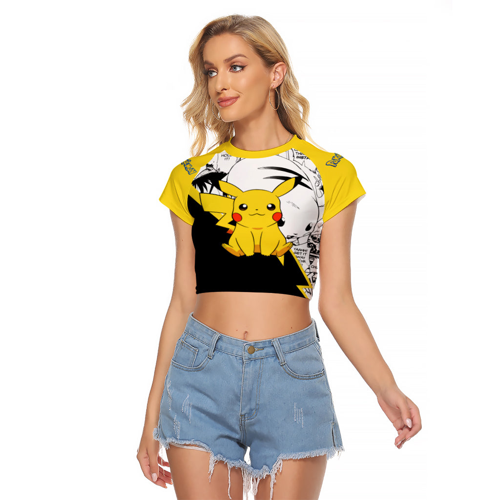 Pikachu Pokemon Anime Mix Manga Raglan Cropped T Shirt