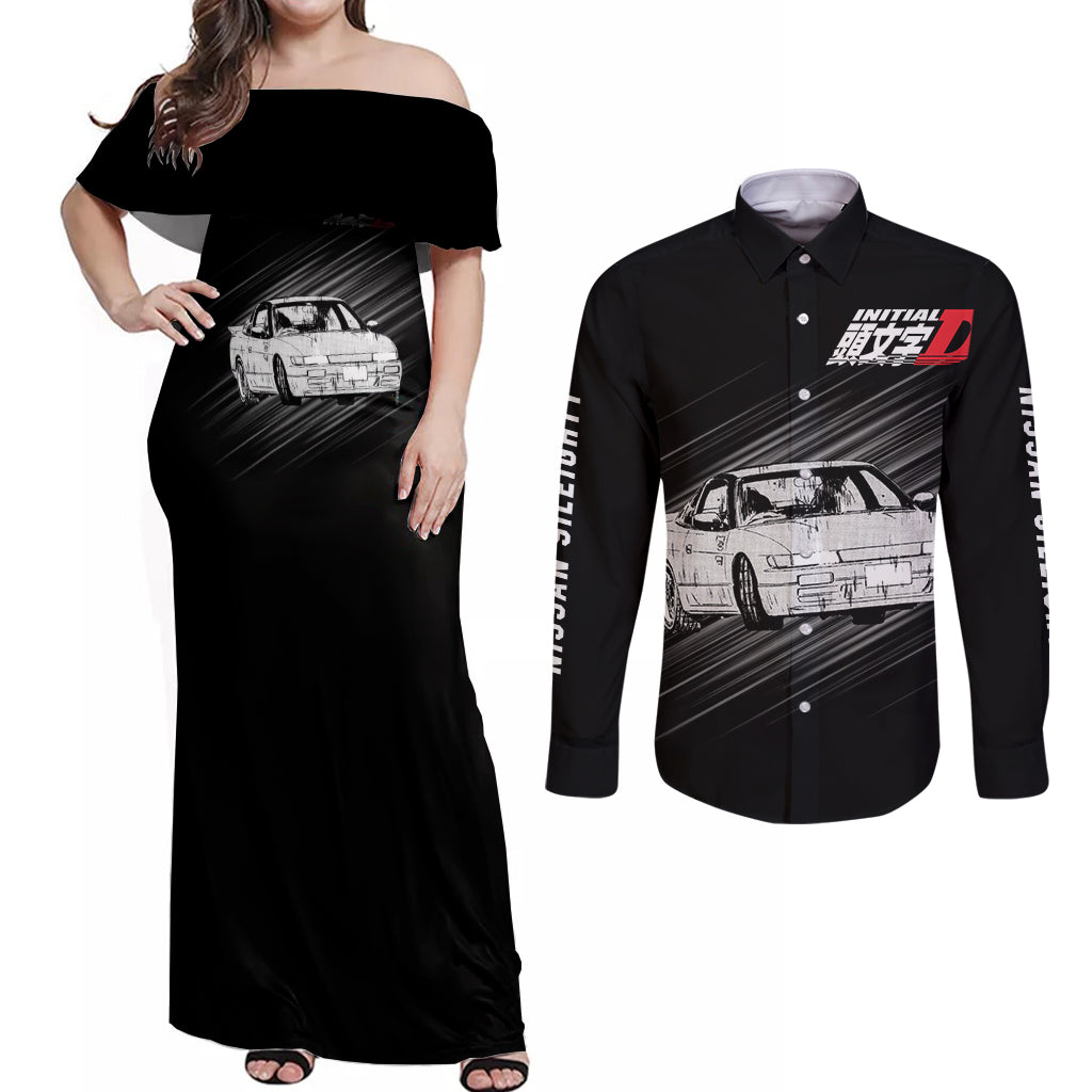 Mako Sato SilEighty Initial D Couples Matching Off Shoulder Maxi Dress and Long Sleeve Button Shirt Manga Mix Anime Style