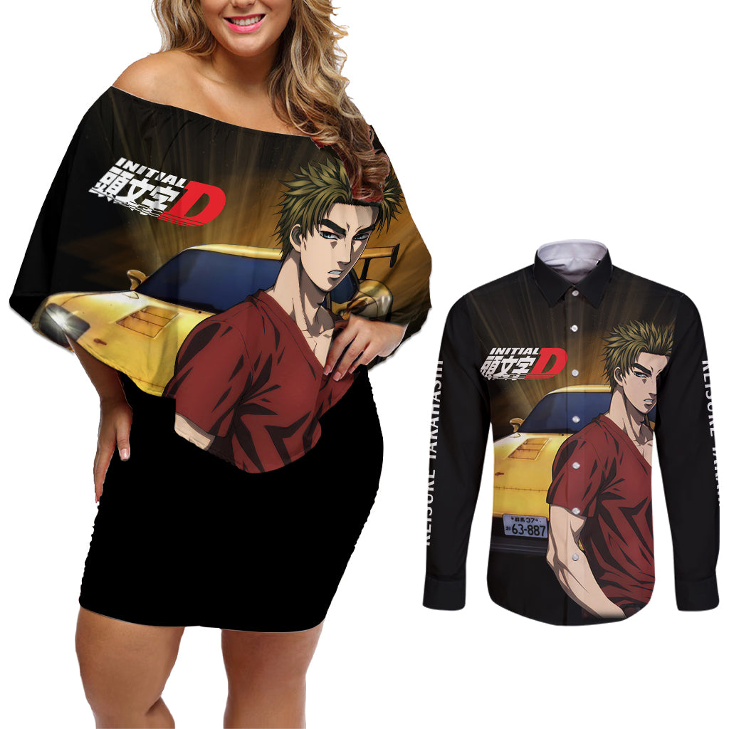 Keisuke Takahashi Initial D Couples Matching Off Shoulder Short Dress and Long Sleeve Button Shirt Anime Style
