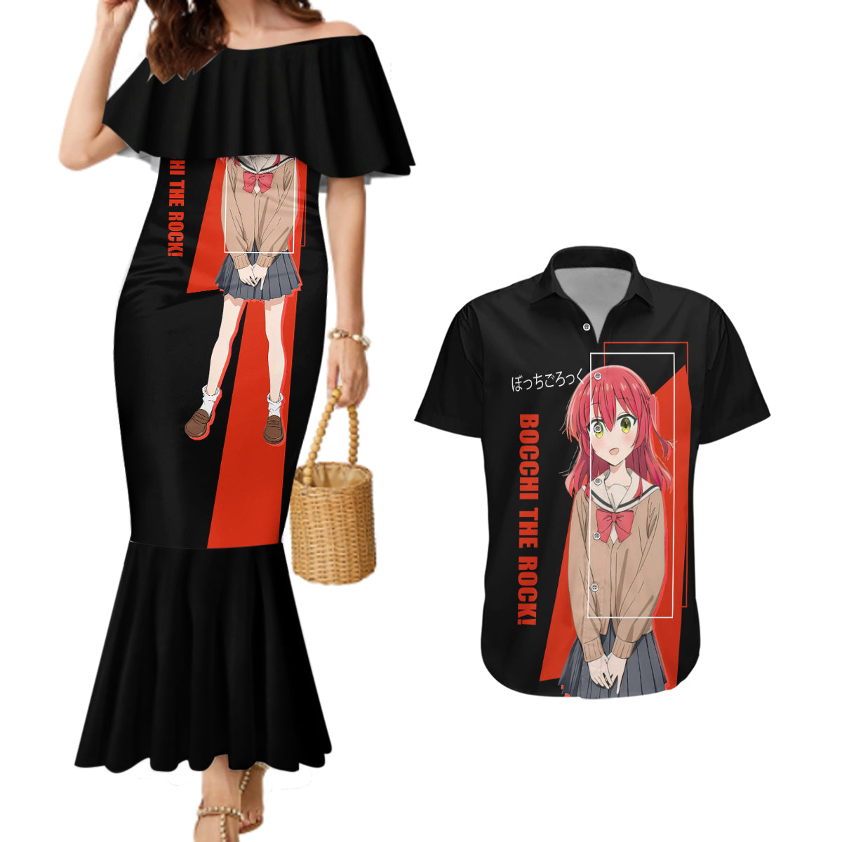 Ikuyo Kita Bochi The Rock! Couples Matching Mermaid Dress and Hawaiian Shirt Anime Style