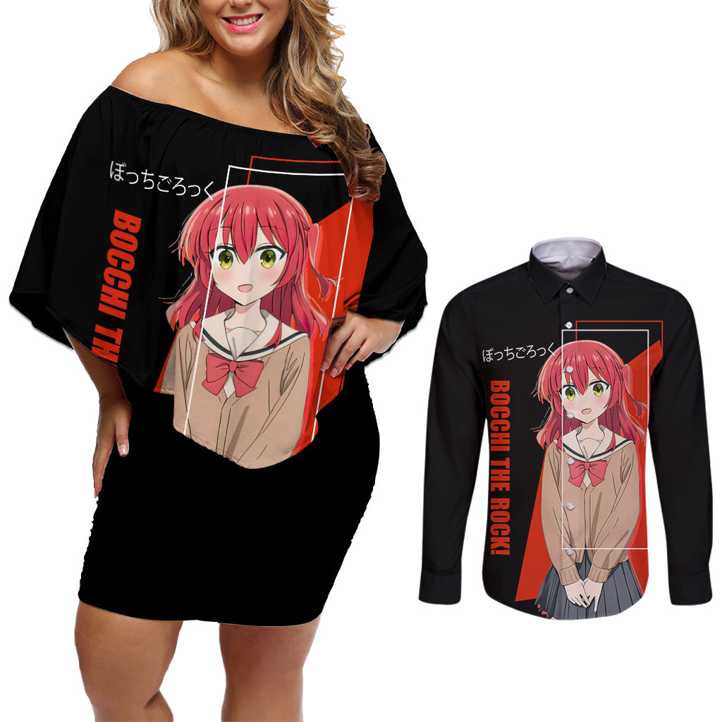 Ikuyo Kita Bochi The Rock! Couples Matching Off Shoulder Short Dress and Long Sleeve Button Shirt Anime Style