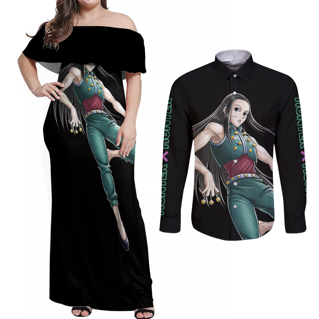 Illumi Zoldyck Hunter X Hunter Couples Matching Off Shoulder Maxi Dress and Long Sleeve Button Shirt Anime Style