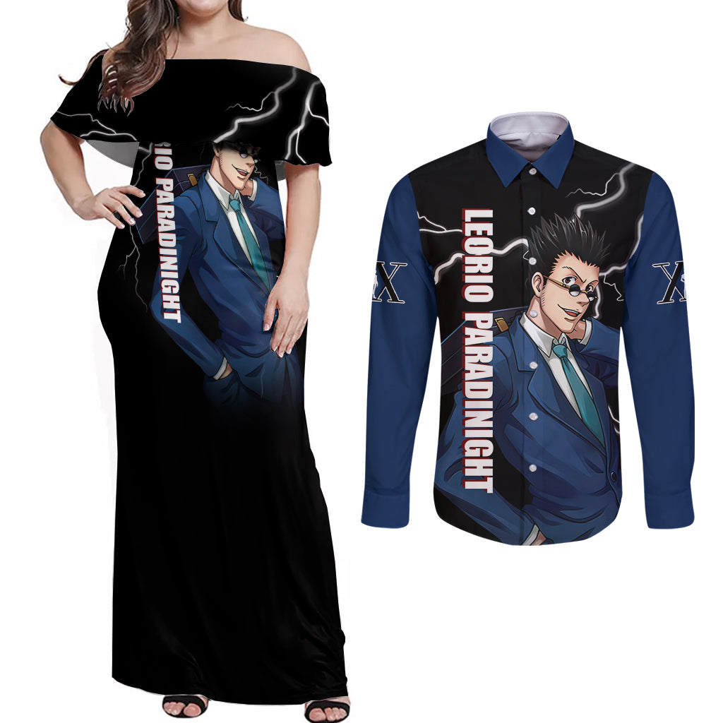 Leorio Hunter X Hunter Couples Matching Off Shoulder Maxi Dress and Long Sleeve Button Shirt Anime Style