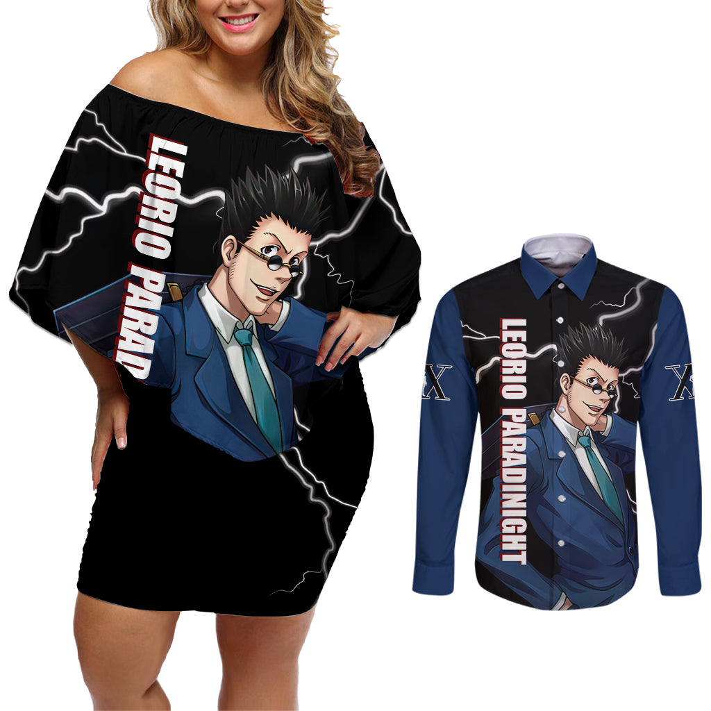Leorio Hunter X Hunter Couples Matching Off Shoulder Short Dress and Long Sleeve Button Shirt Anime Style