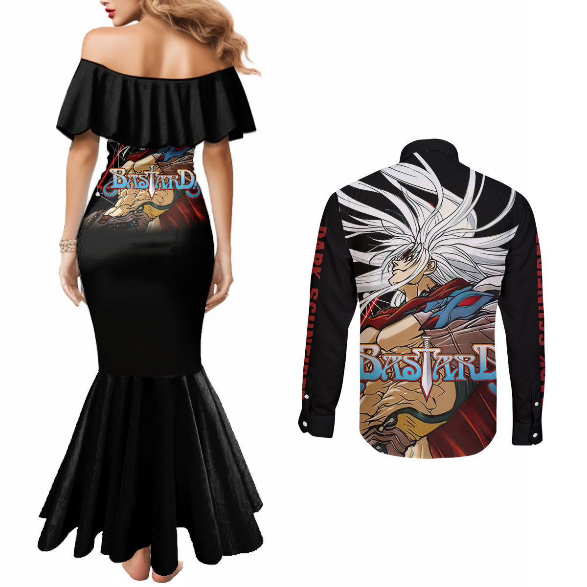 Dark Schneider Basrard Couples Matching Mermaid Dress and Long Sleeve Button Shirt Anime Style