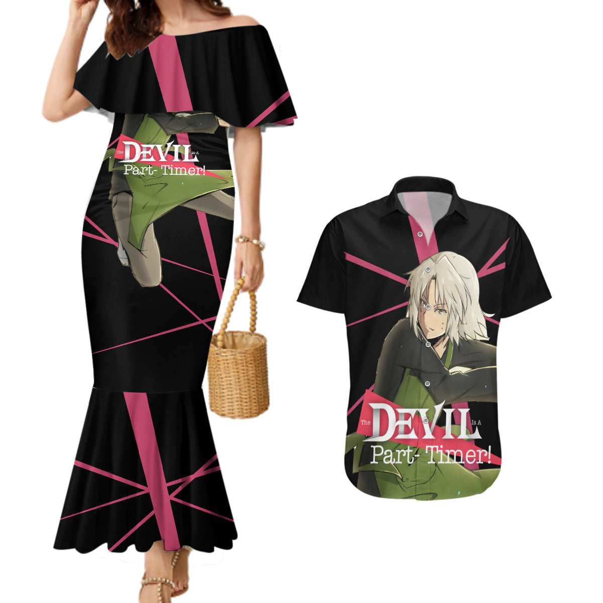 Shiro Ashiya The Devil Part Timer Couples Matching Mermaid Dress and Hawaiian Shirt Anime Style