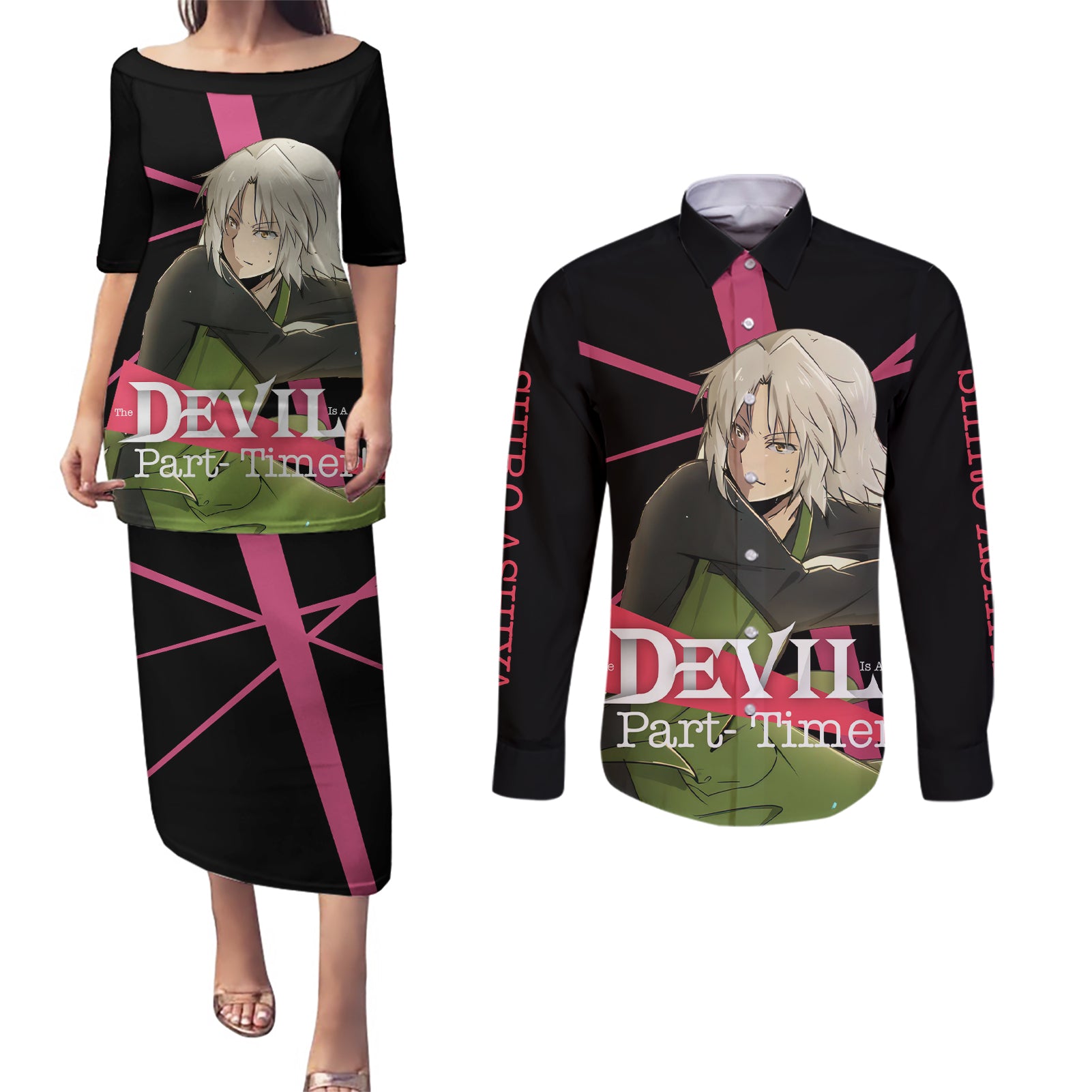 Shiro Ashiya The Devil Part Timer Couples Matching Puletasi and Long Sleeve Button Shirt Anime Style