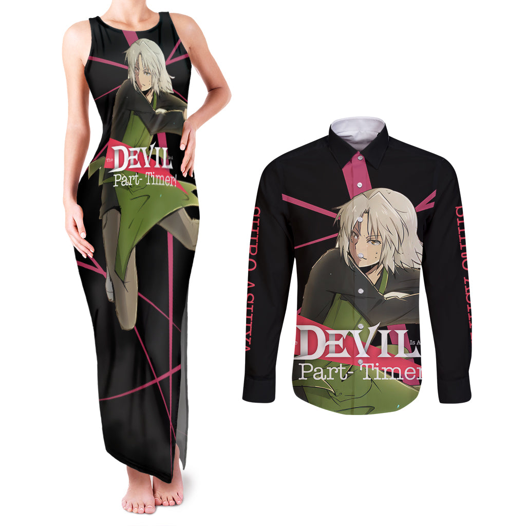 Shiro Ashiya The Devil Part Timer Couples Matching Tank Maxi Dress and Long Sleeve Button Shirt Anime Style