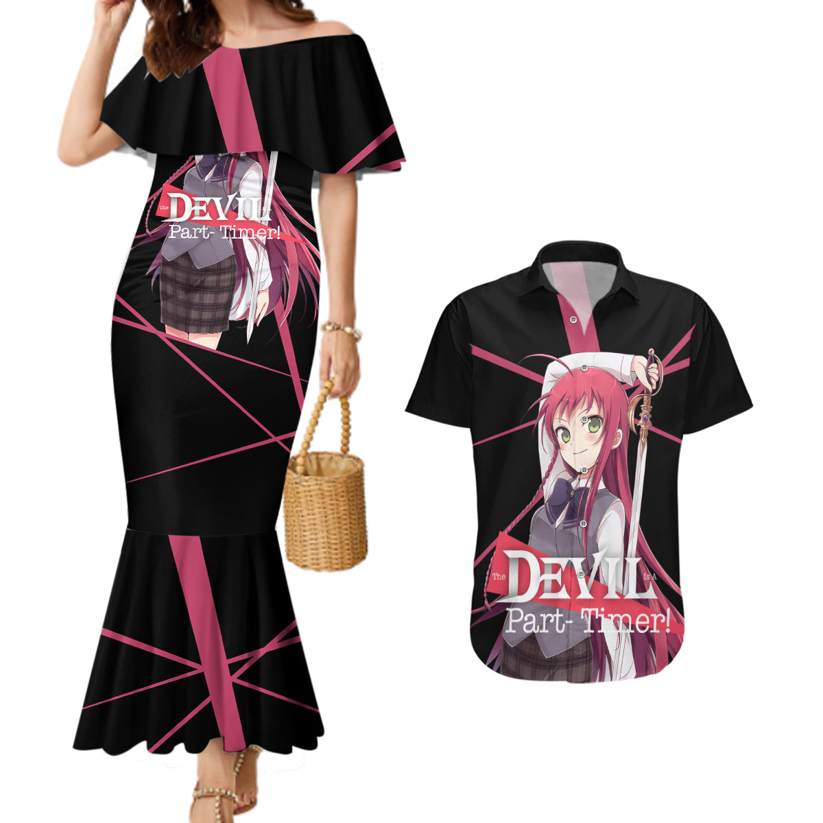 Emi Yusa The Devil Part Timer Couples Matching Mermaid Dress and Hawaiian Shirt Anime Style