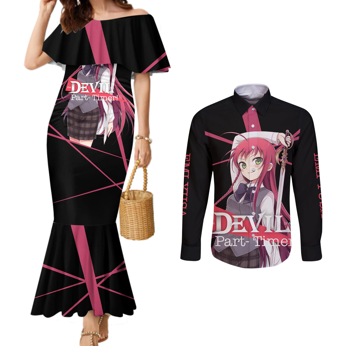 Emi Yusa The Devil Part Timer Couples Matching Mermaid Dress and Long Sleeve Button Shirt Anime Style