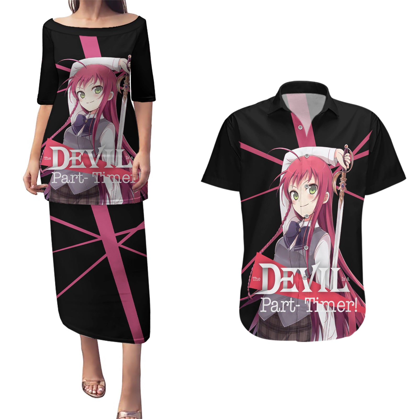 Emi Yusa The Devil Part Timer Couples Matching Puletasi and Hawaiian Shirt Anime Style