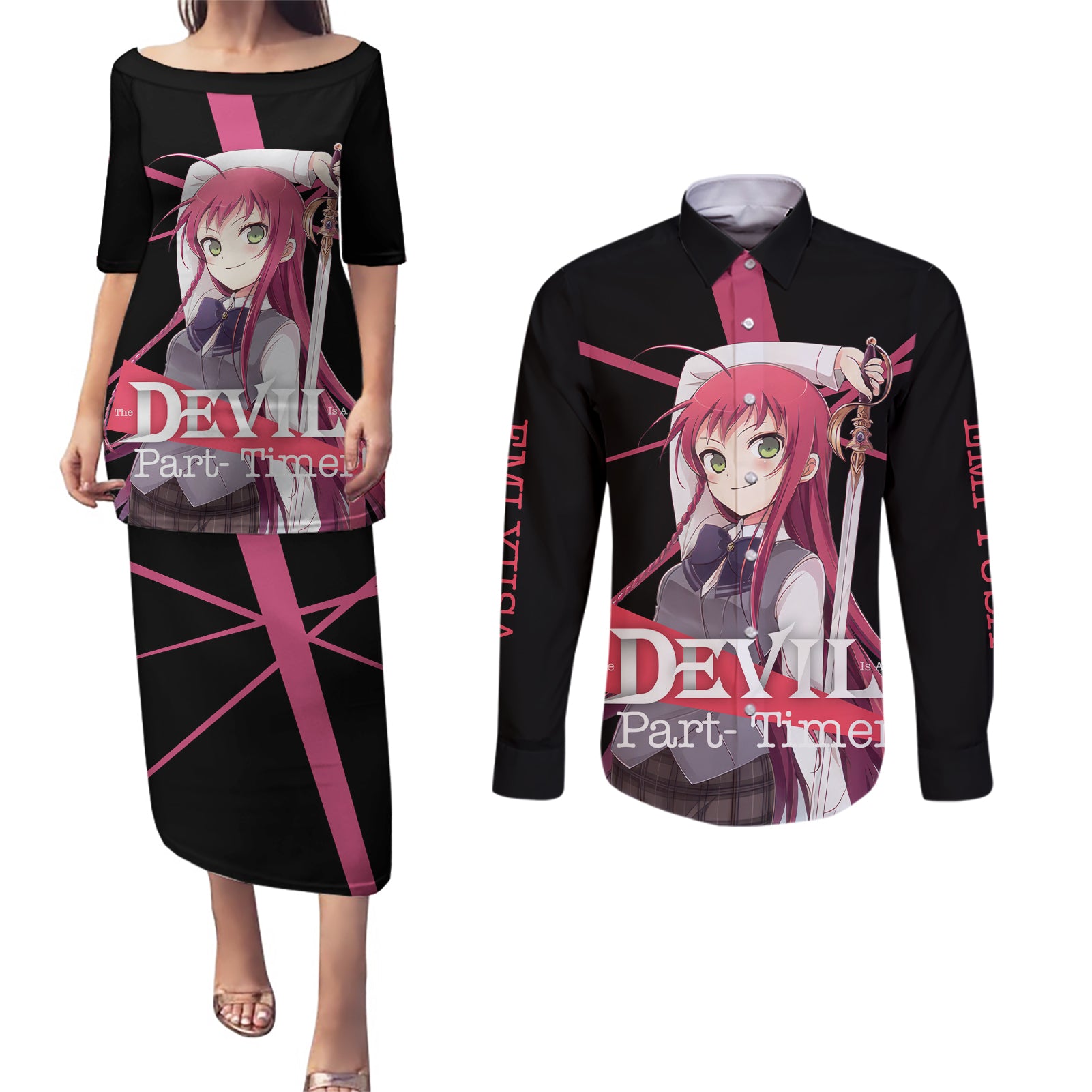 Emi Yusa The Devil Part Timer Couples Matching Puletasi and Long Sleeve Button Shirt Anime Style