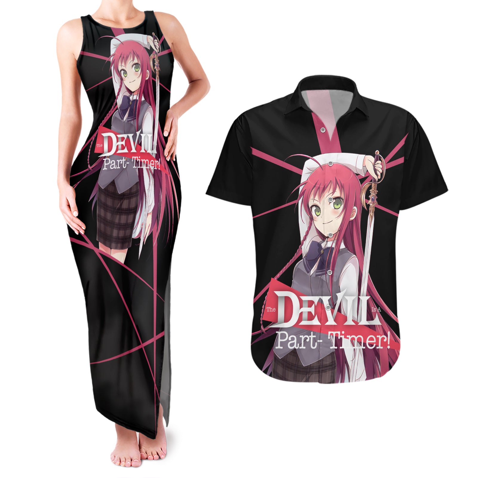 Emi Yusa The Devil Part Timer Couples Matching Tank Maxi Dress and Hawaiian Shirt Anime Style