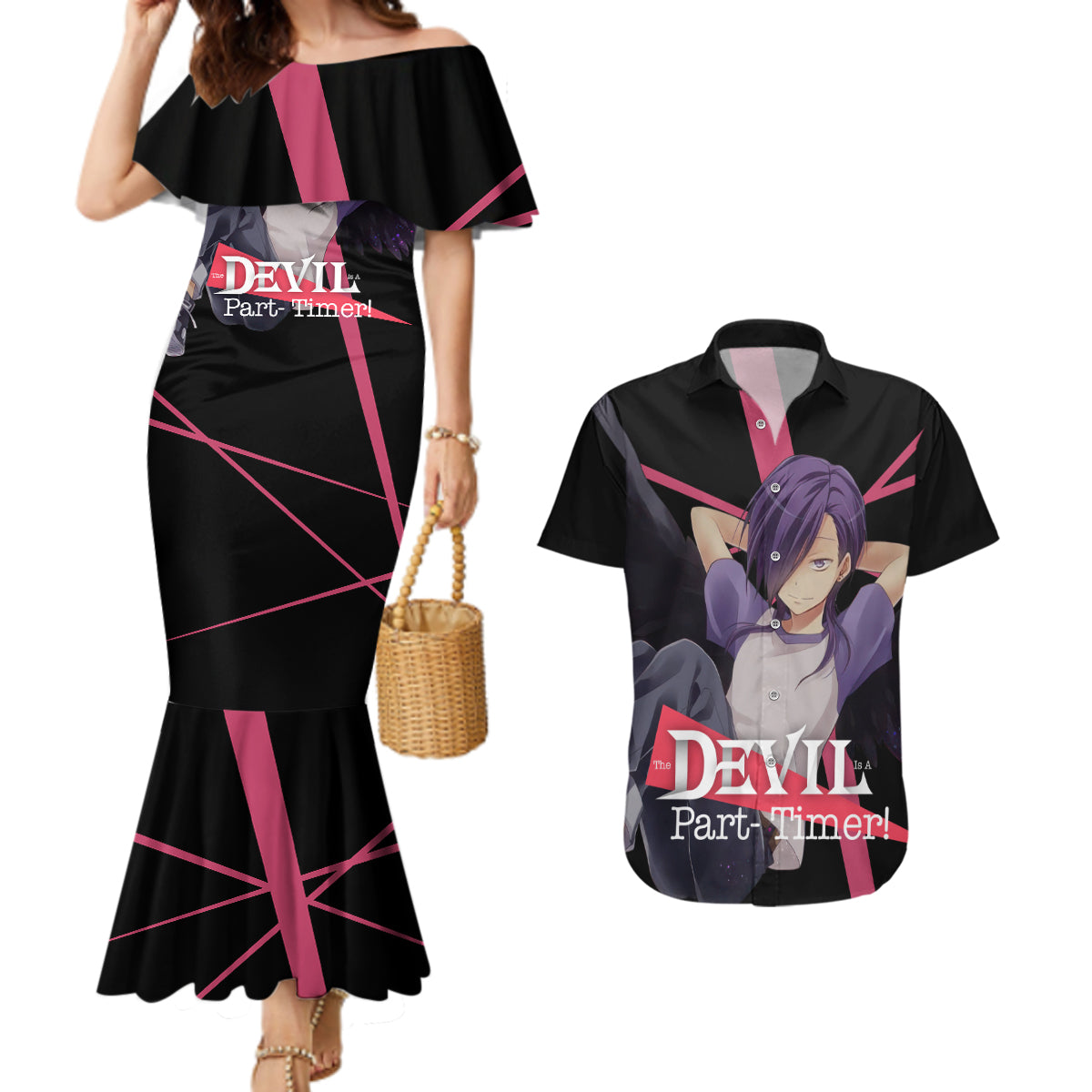Hanzo Urushihara The Devil Part Timer Couples Matching Mermaid Dress and Hawaiian Shirt Anime Style