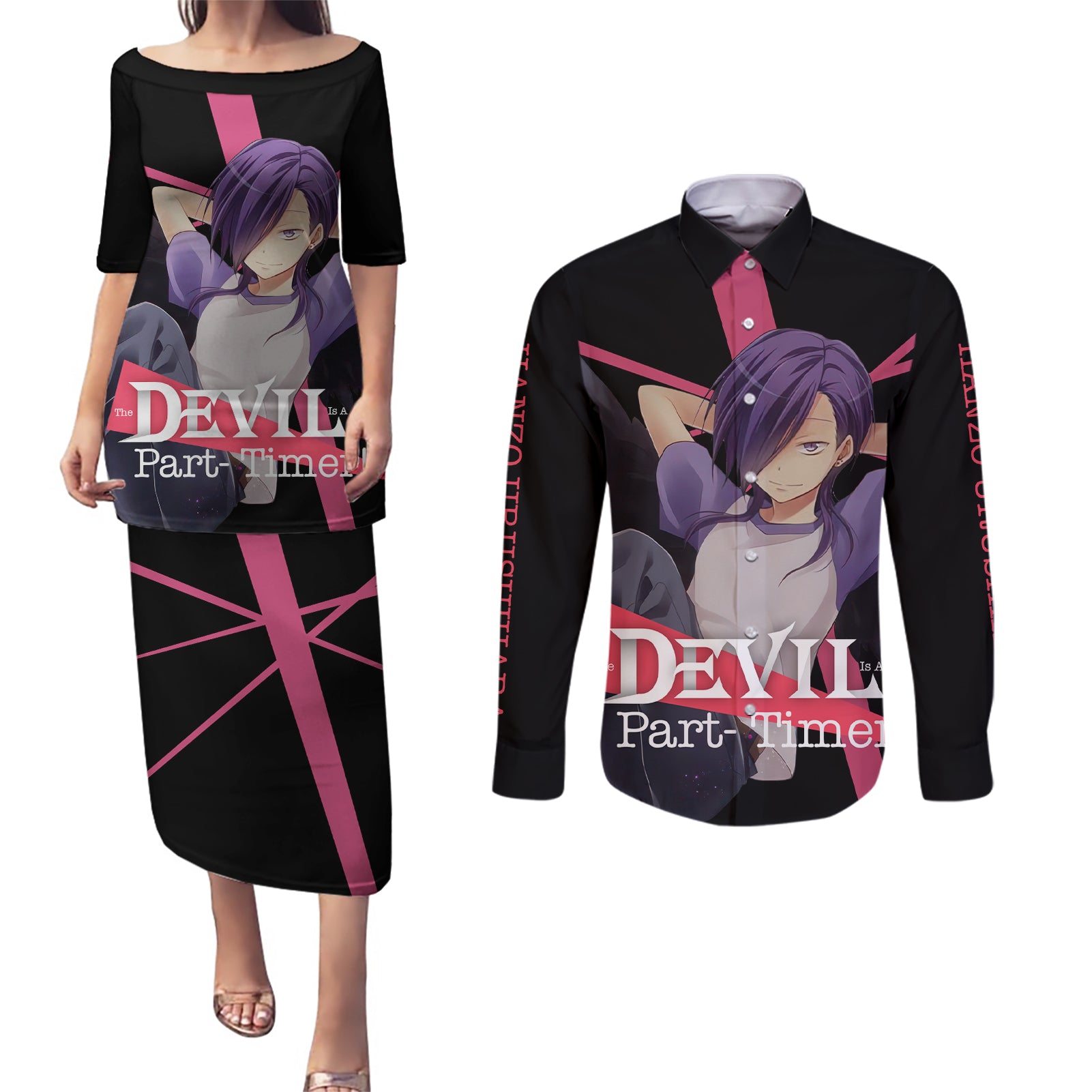 Hanzo Urushihara The Devil Part Timer Couples Matching Puletasi and Long Sleeve Button Shirt Anime Style