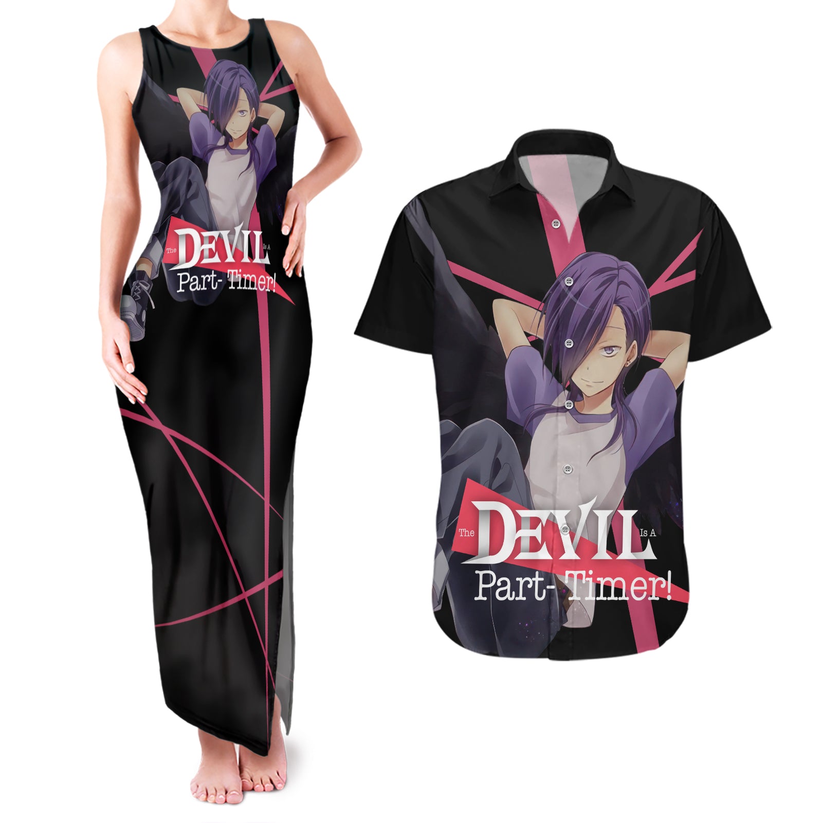 Hanzo Urushihara The Devil Part Timer Couples Matching Tank Maxi Dress and Hawaiian Shirt Anime Style
