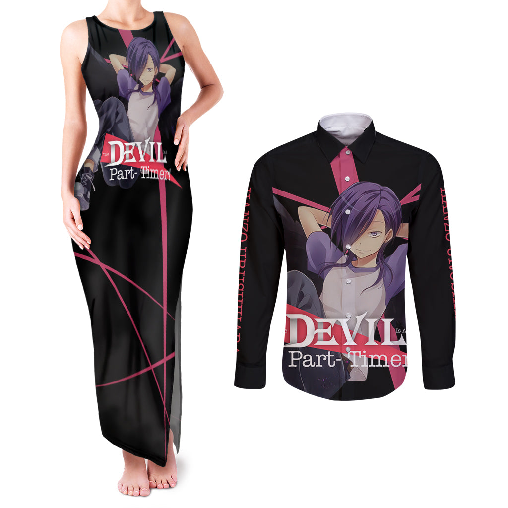 Hanzo Urushihara The Devil Part Timer Couples Matching Tank Maxi Dress and Long Sleeve Button Shirt Anime Style