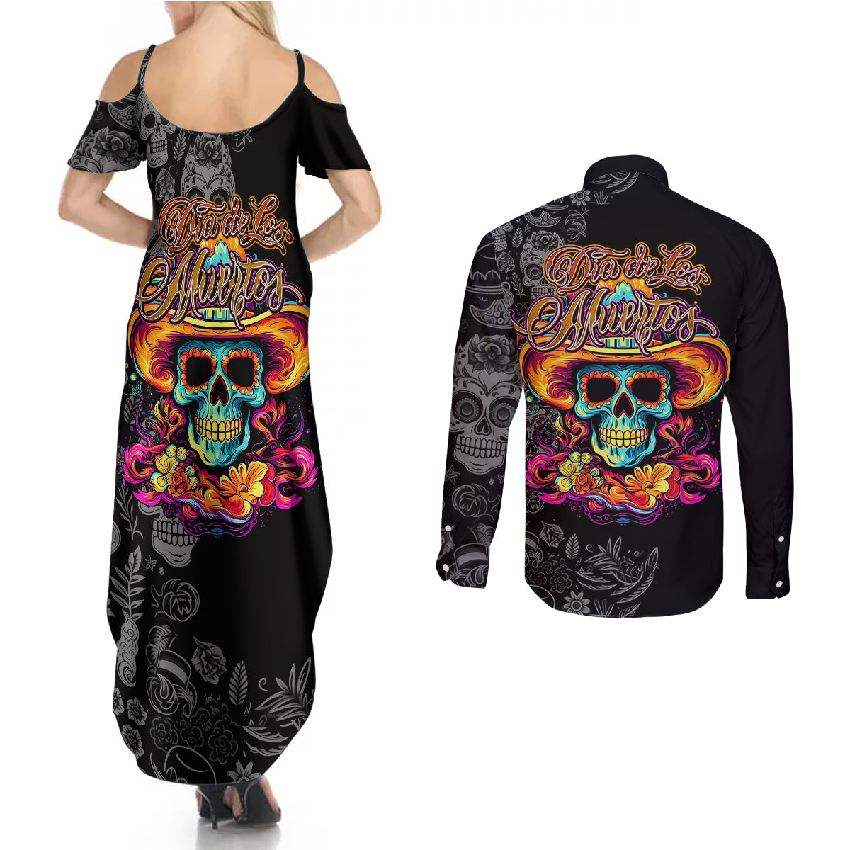 day-of-the-dead-sugar-skull-couples-matching-summer-maxi-dress-and-long-sleeve-button-shirts-dia-de-los-murtos