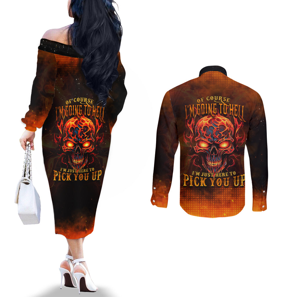 fire-skull-couples-matching-off-the-shoulder-long-sleeve-dress-and-long-sleeve-button-shirts-of-course-im-going-to-hell-im-just-here-to-pick-you-up