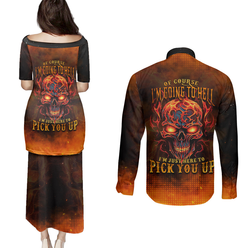 fire-skull-couples-matching-puletasi-dress-and-long-sleeve-button-shirts-of-course-im-going-to-hell-im-just-here-to-pick-you-up