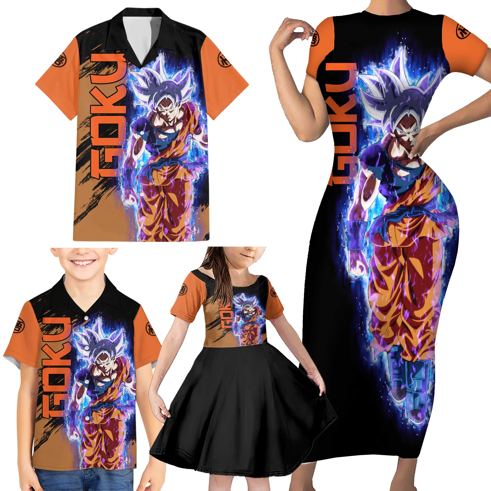 Goku Ultra Instinct Family Matching Short Sleeve Bodycon Dress and Hawaiian Shirt