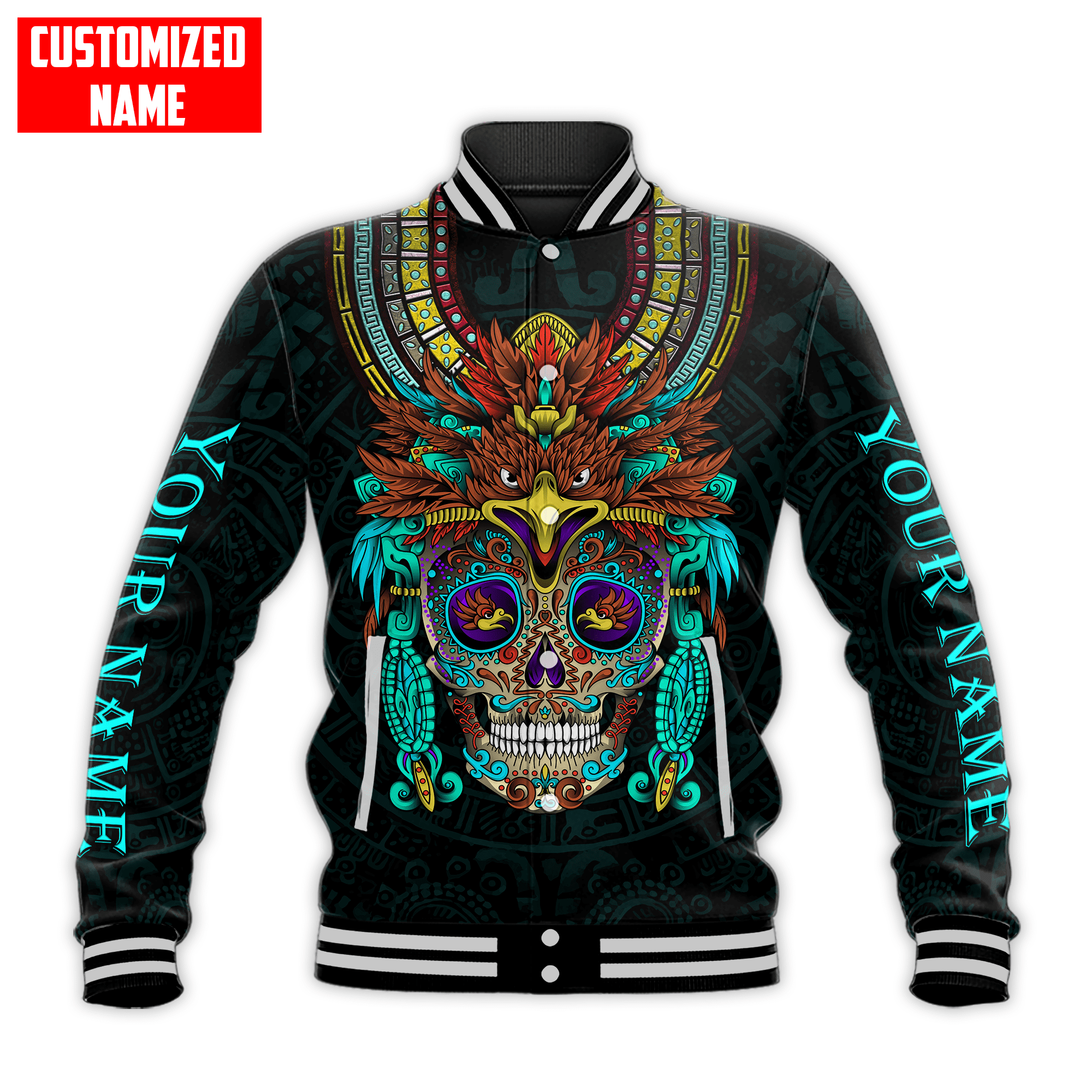  Themazicc Personalized Mexico Skull Eagle Green All Over Printed Baseball Jacket